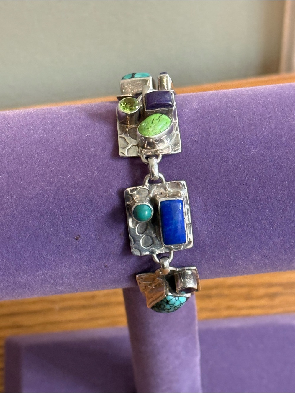 Sterling Silver 825 Multi Gemstone Stone Bracelet Fits 7.5 Peridot Turquoise Etc - Picture 2 of 16